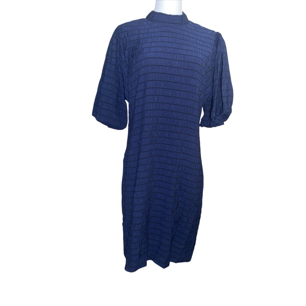 NWT Scotch & Soda Blue Black Textured Stripe Dress Size L Navy